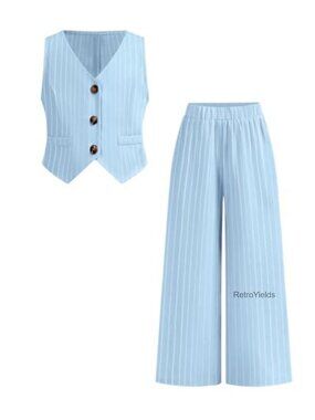 Toddler Girls 2-Piece Outfit Striped Vest Wide-Leg Pants Summer Set